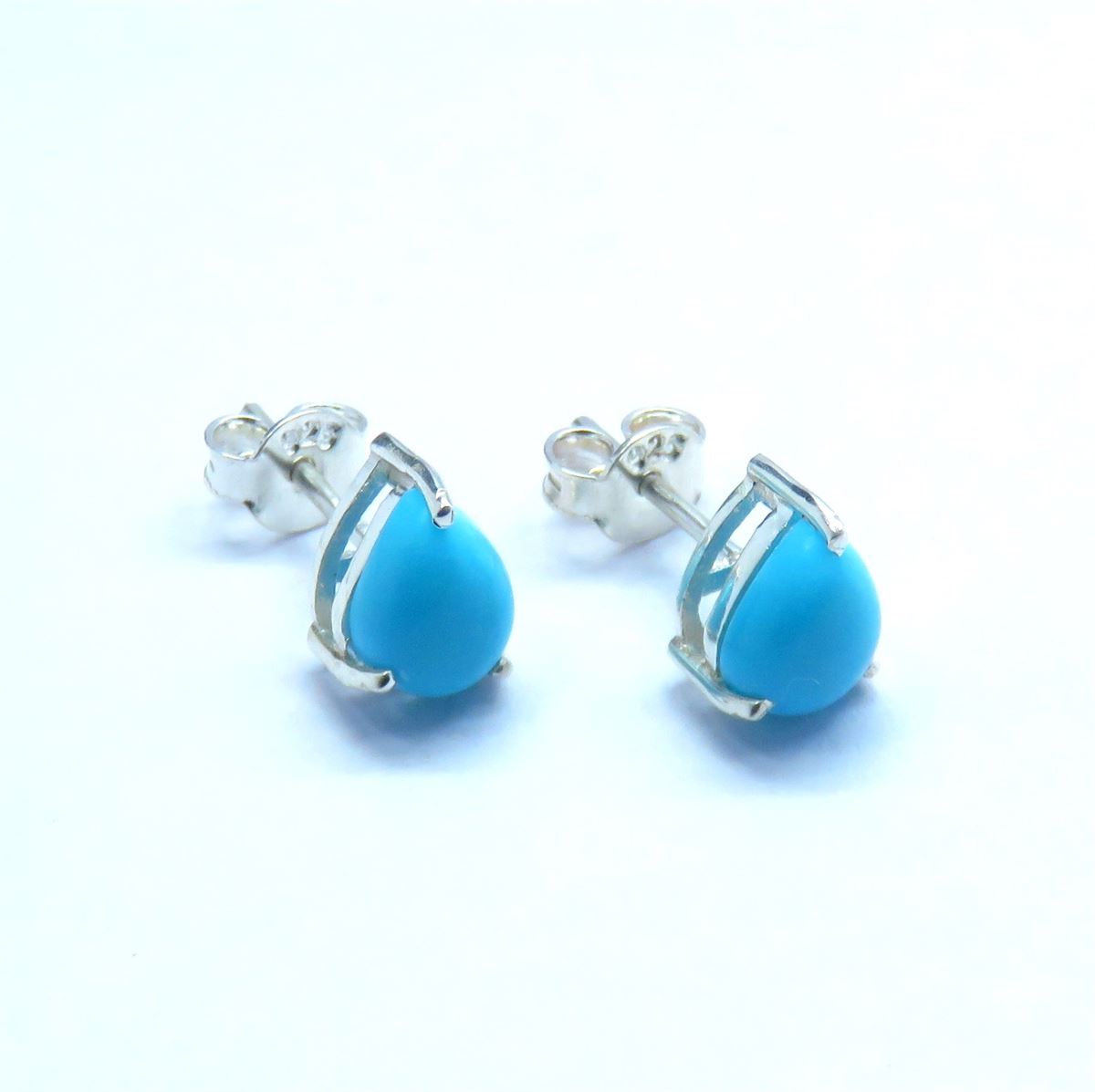 Sleeping Beauty Turquoise 6x8 mm 925 Silver Pear Studs Earring